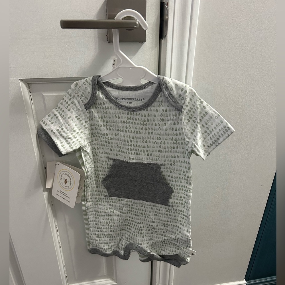 6-9  month boy 2 rompers.  Burt’s Bee brand. Brand new Tags on